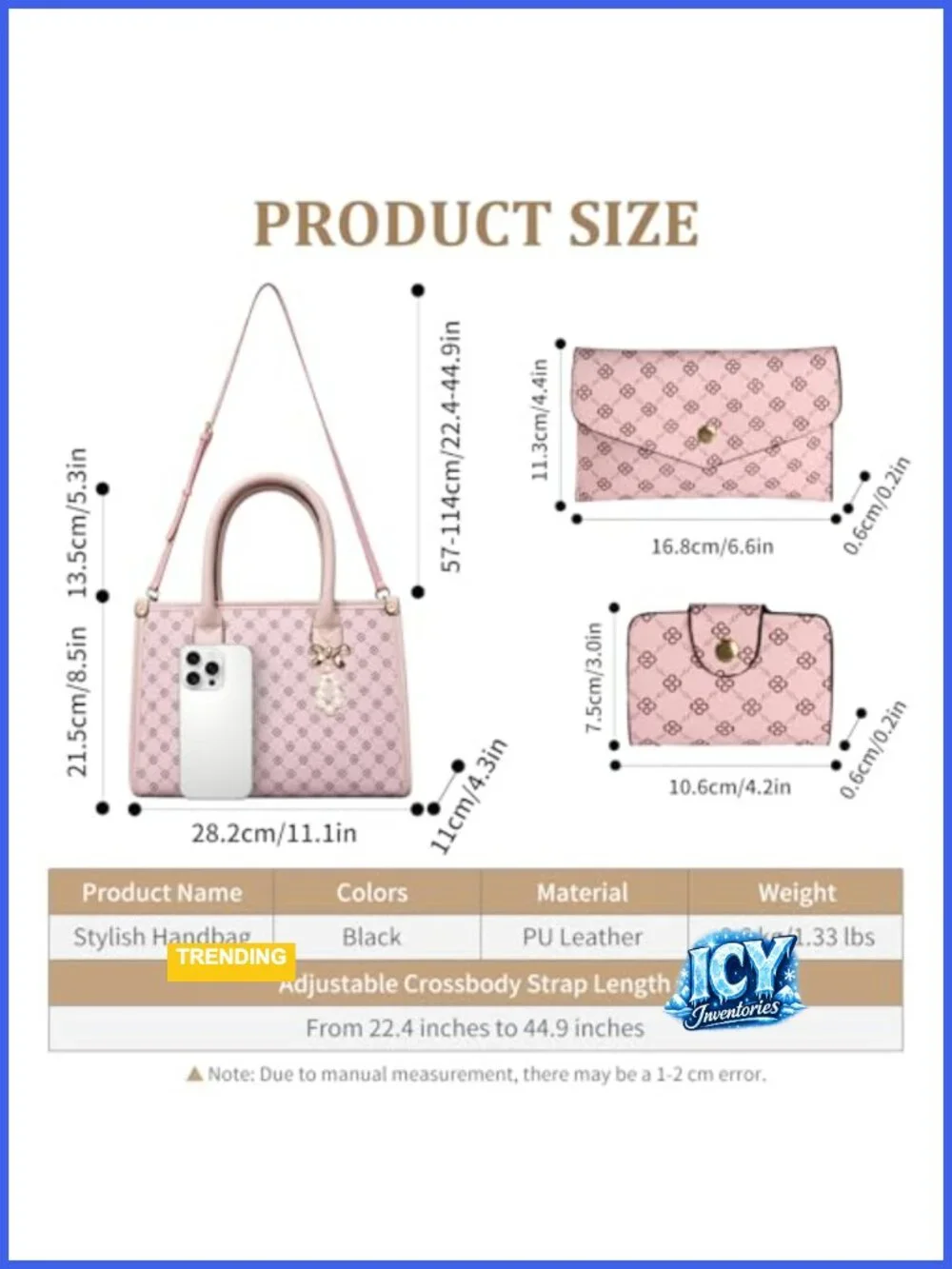 Women's PU Leather Satchel Bag with Bow, 3-Piece Set, Top Handle Shoulder Tote,